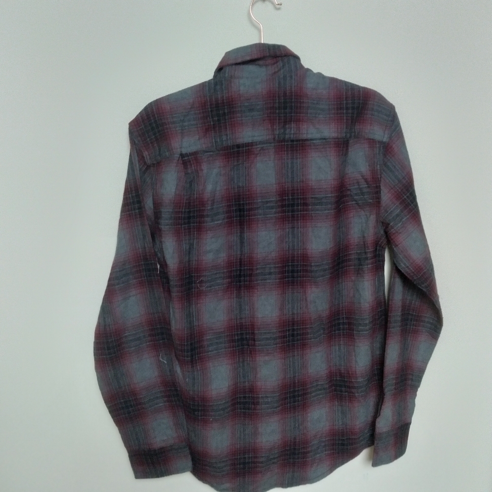 George Gray and Burgundy Plaid Flannel Button Down Shirt Size Small - Picture 4 of 11